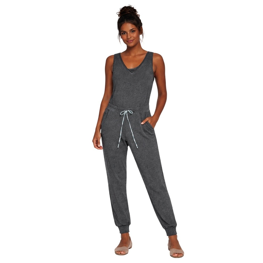 AIGE Mesh Yoke Sleeveless Jogger Jumpsuit Gray Lounge Athleisure Pockets Med USA
